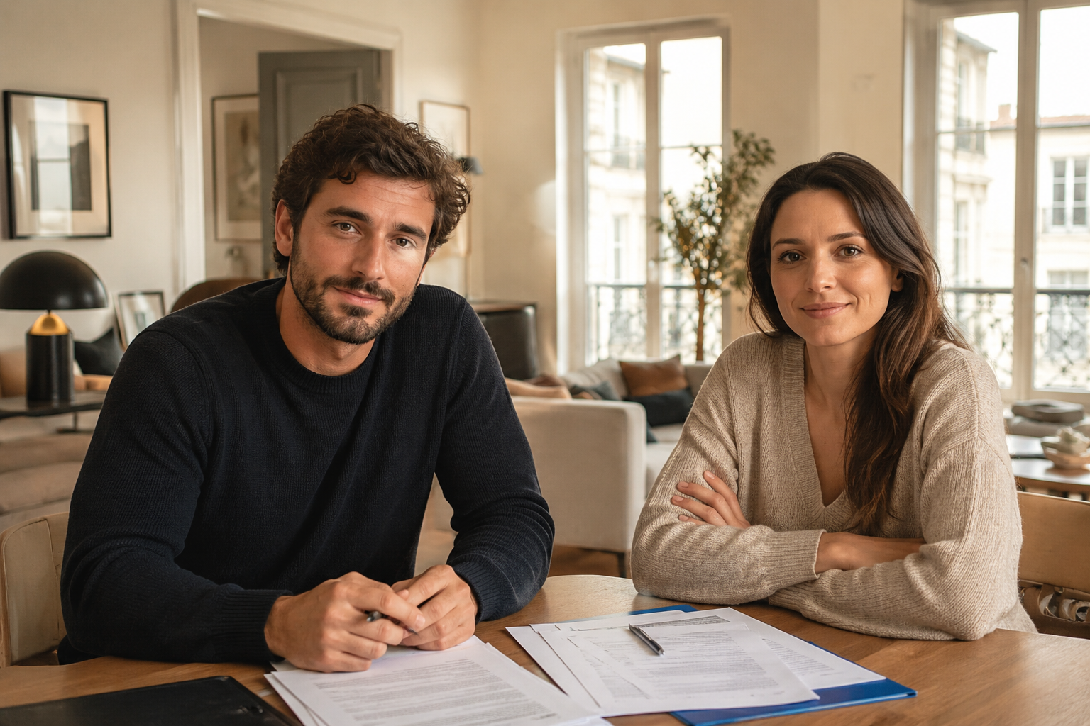 Couple divorçant sereinement à l'amiable